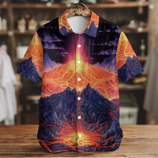 Men's Short Sleeve Shirt With Pockets Doom Volcano